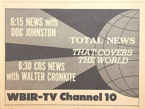 Anuncio impreso vintage 1963 WBIR-TV Ch 10 CBS Knoxville TN Doc Johnston Cronkite News - Imagen 1 de 4