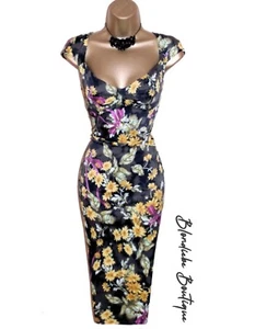 Karen Millen Size UK 12 STUNNING VINTAGE MOCHA FLORAL PENCIL DRESS WEDDING - Picture 1 of 7