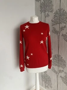 Chinti and Parker Designer Pure Cashmere Red White Stars Crew Jumper Size Small - Picture 1 of 10