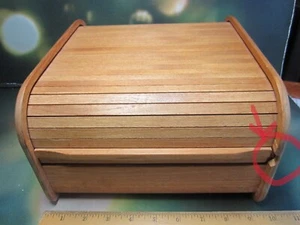 Kalmar Designs Teak Roll Top Tambour Storage Box Diskettes Vintage Dividers  MCM - Picture 1 of 9