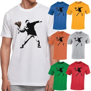 Blumenwerfer Banksy Herren lustiges T-Shirt Urban Artist Rebellion Graffiti Kunst - Bild 1 von 12