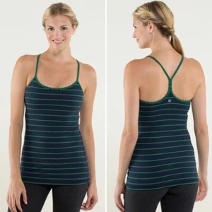 Lululemon Power Y Tank Top Stripe Green Bean Inkwell Navy Size 4 - Picture 1 of 14