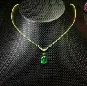 3CT Lab Created Green Emerald Pendant Stunning Necklace 14K Yellow Gold Finish - Picture 1 of 3