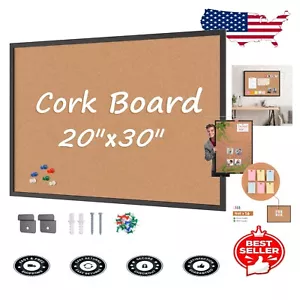 Premium 20" x 30" Black Framed Cork Board with 16 Push Pins for Display Needs - Picture 1 of 10