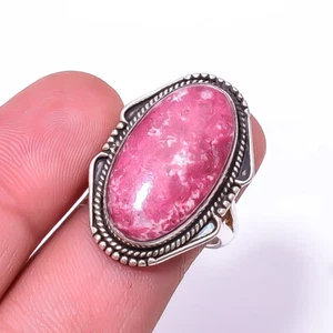Natural Pink Thulite Oxidised 925 Sterling Silver Ring S.6.5 R22 Valentine Gift - Picture 1 of 2