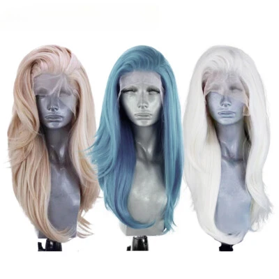 Peluca frontal de encaje sintético larga onda natural mezcla pelucas de encaje rosa uso diario disfraces Foto 1 de 4