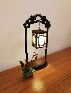 1:6 Dollhouse Traditional Japanese Lantern with Wooden Stand Miniature Light - Picture 1 of 7