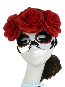 SN-B1-2 Máscara de Ojos Calavera de Azúcar Mexicana con Flores Rojas - Imagen 1 de 3