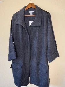 SOFT SURROUNDINGS NWT Women's Long Sleeve Long Wool Sweater Cardigan L Gray - Bild 1 von 8