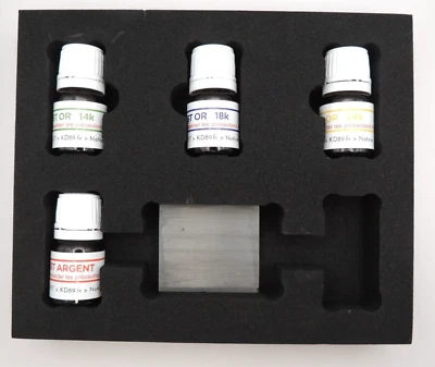 Kit 4 test Réactif Or 14 18 24k carats + Argent + Pierre + Notice PROFESSIONNEL - Immagine 1 di 4