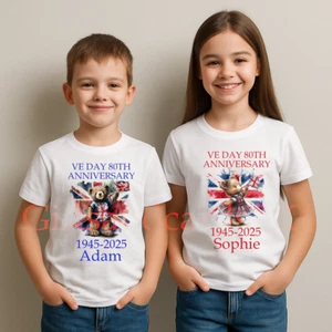 Childrens Boy Girl Kids T-Shirt VE Day 80th Anniversary Personalised 8th May. - Picture 1 of 1