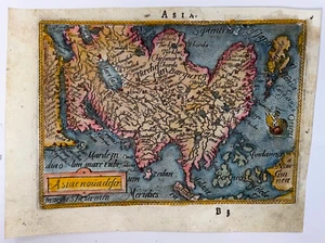 MAPA MINIATURA ANTIGUA ASIA 1595 ABRAHAM ORTELIUS/P GALLE SIGLO XVI - Imagen 1 de 3