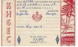 QSL 1956 Honolulu Hawaii Funkkarte - Bild 1 von 1