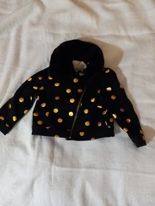 KATE SPADE NY Baby Toddler Girls Faux Mink Convertible Collar 24M Blk Polka Dot - Picture 1 of 4