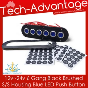 12v~24v 6 Gang Black Brushed Stainless Steel Housing Push Button Switch Panel - Picture 1 of 7