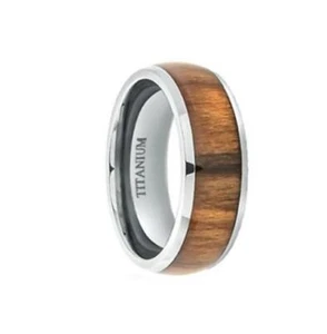 8mm Men's or Ladies Titanium Flat African Blackwood Inlay Wedding Band Ring  - Picture 1 of 2