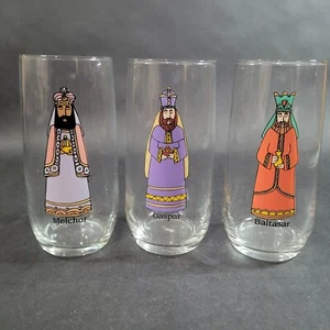 Vintage Three Wise Men Drinking Glass Tumbler Set of 3 Melchor Gaspar Baltasar - Picture 1 of 6