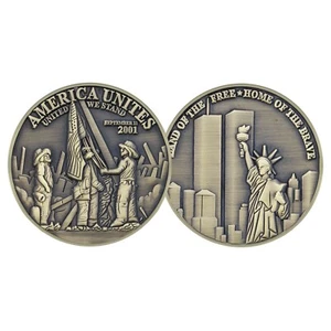 AMERICA UNITES 9-11 WTC TWIN TOWERS BRONZE CHALLENGE COIN - Picture 1 of 1