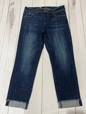 Jeans Kut from the Kloth Amy Crop pierna recta puños azul oscuro talla 4 Foto 1 de 4