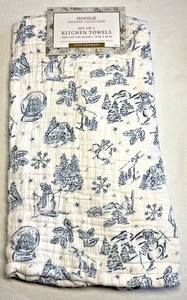 ENVOGUE KÜCHENTÜCHER (2) BLAU SCHNEEKUGELN SCHNEEMANN BAUMWOLLE GAZE 18 X 28 NEU MIT ETIKETT - Bild 1 von 2