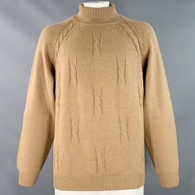 Suéter GUCCI Vintage Años 80 Talla 46 Bronceado Tejido con Cable Camello Cuello Alto Foto 1 de 4