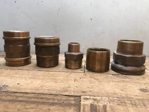 Lot 5 Large Male Brass Pipe Fittings 2 1/4, 2 1/2" 3" 1 3/4" 1 1/4" (3 Reducers) - Picture 1 of 8