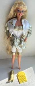 1992 HOLLYWOOD HAIR Barbie Doll in Original Outfit Blonde Hair & Brush! - Picture 1 of 6