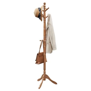 Solid Wood Coat Rack and Stand, Free Standing Hall Coat Tree with 10 Hooks fo... - Picture 1 of 6