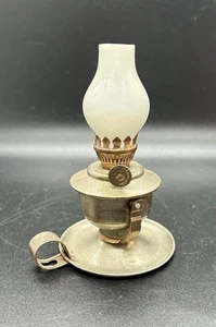 Vintage Miniature Copper & Brass Metal Finger Oil Lamp - White Glass 4.5” - Picture 1 of 7