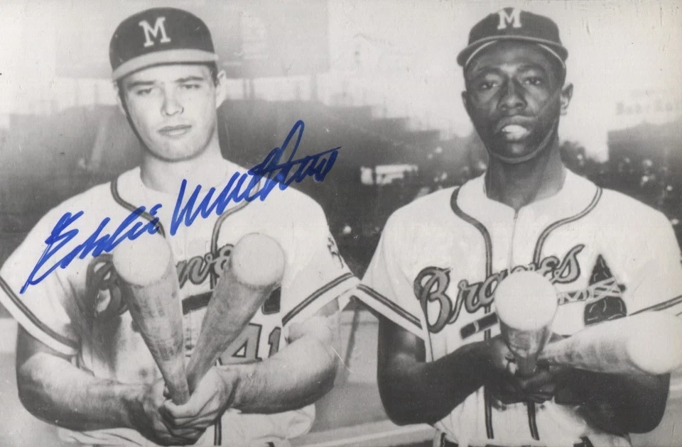 Eddie Mathews autographed vintage Milwaukee Braves Rowe Postcard - Image 1 of 1