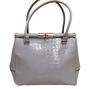 KATE SPADE Knightsbridge Large Gray Croc Emboss Patent Leather CONSTANCE Satchel - Picture 1 of 24