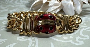 Vintage Joan Rivers Enamel Ladybug Chunky Cable Link Bracelet - Picture 1 of 6