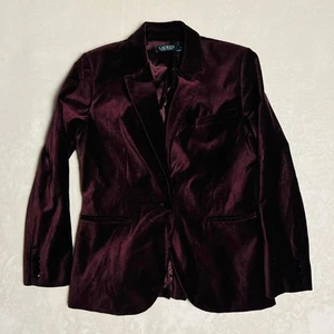 Ralph Lauren Purple Velvet Blazer Size 12 Black Jewel Cut Buttons Whimsigoth - Picture 1 of 13