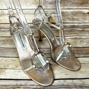 Manolo Blahnik donna rosa metallizzato cinturino punta aperta con strass 37,5/7,5 - Foto 1 di 8