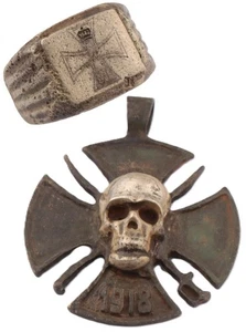 Ring Eisernes Kreuz Todeskopf WWI Goth Totenkopf Knochen Anhänger Gothic Brutal WW1 Kavalr - Bild 1 von 9