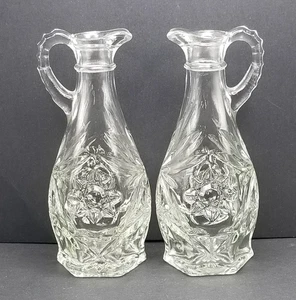MCM EAPG Anchor Hocking *Star of David Clear Glass Vinegar/Oil Cruet Set of 2 - Picture 1 of 6