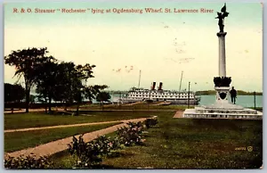 Postcard Ogdensburg Wharf NY c1915 R. & O. Steamer Rochester St. Lawrence River - Bild 1 von 2