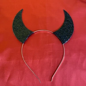 womens girls halloween devil horns headband black glitter Costume Accessory - Picture 1 of 2