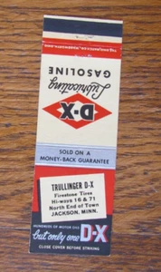 CUBIERTA DE LIBRO DE CERILLAS DE GASOLINERA TRULLINGER D-X: JACKSON, MINNESOTA MATCHCOVER -B7 - Imagen 1 de 2