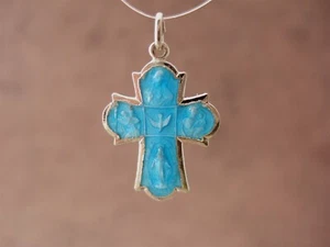 Vintage Catholic Medal 5 way Cruciform Blue Enamel Silver finish metal - Picture 1 of 3