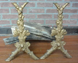 Antique Cast Iron Oak Branch, Leaf and Vine Andirons - Picture 1 of 6