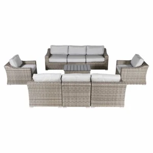 Living Source International 9-Piece Outdoor Conversation Set w/Cushions in Gray - Picture 1 of 2