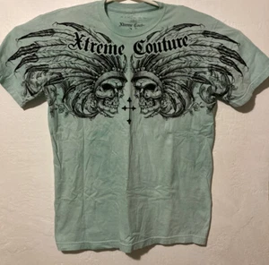 Camisa Jefe Xtreme Couture by Affliction Distressed Vintage Calavera Cruz Talla LG - Imagen 1 de 4