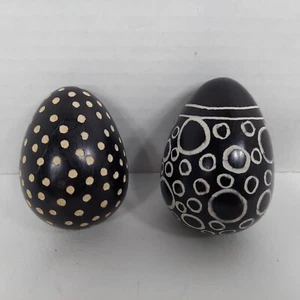 Set/2 African Kenya Besmo Handmade Tribal Carved Stone Egg Soapstone Polka Dot - Picture 1 of 7