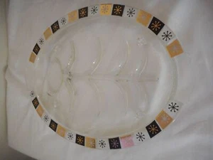 Vintage MCM Inland Glass Meat Platter Tray Atomic Tree of Life Starburst Gold - Picture 1 of 5
