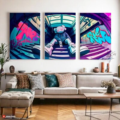 Impresiones artísticas de graffiti urbano Kaws - Hypebeast Streetwear decoración de pared - 3x - A2 Foto 1 de 4
