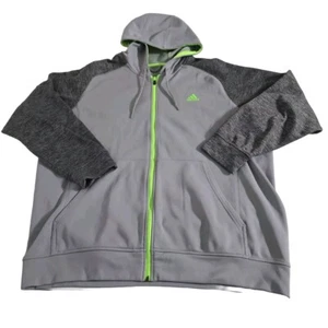 Adidas Hoodie Zip Jacke Climawarm grau 2XL Kängurutasche neongrün Reißverschluss - Bild 1 von 14