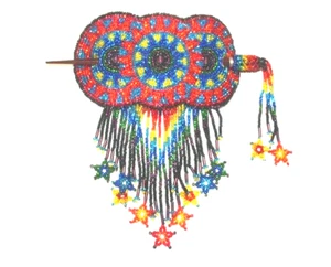 Handmade 3 Circle Barrette Star Fringe 4.5"x2.5" Beaded Stick closure #33 - Picture 1 of 3