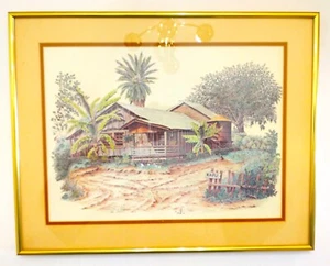 Vintage 79 Don D'Witt Framed Hand Signed Hawaiian Kapu House Lithograph 15"x19" - Picture 1 of 11