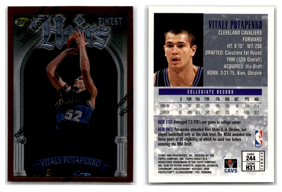1996-97 Topps Finest #244 Vitaly Potapenko - Cleveland Cavaliers RC - Image 1 of 1